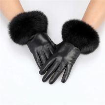 New Arrival Wholesale Women's Real Sheepskin Leather Gloves With Rabbit Fur Cuffs Female Cycling Warm gloves Fleece Lining