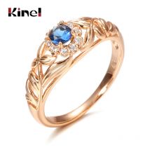 Kinel Blau Natürliche Zirkon 585 Rose Gold Ring Hohl Kristall Blume Ethnische Braut Hochzeit Ringe für Frauen Vintage Edlen Schmuck