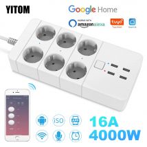 Smart Wifi Power Strip 3/4/6 EU 4USB Porta di ricarica con 5V3.1A. Controllo Bluetooth Alexa Google Home Assistant