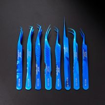 VETUS Pinzette Original MCS-Serie Premium-Wimpernpinzette, leuchtend blau, extrem präzise, feine Spitze für Volumen-Wimpernverlängerungen
