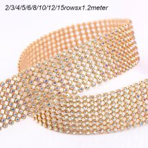 10 reihen Klar Kristall AB Strass Trim Gold Kristall Hotfix Band Glas Band Strass Dekoration Eisen auf Kleid Zubehör
