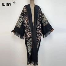 WINYI Winter Frauen quaste Pashmina Stickerei Lange Mantel Lose Revers Mantel Starke Warme freie