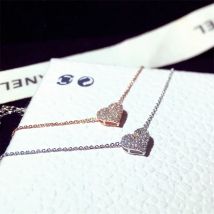 Real 925 Sterling Silver Heart Charms Pendent Necklaces for Women Clear AAA Zircon with Rolo Chain Collar Set Korean Stylish