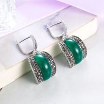 Luxus Geometrische Rot Schwarz Grün Stein Ohrringe Für Frauen Antik Silber Farbe Schwarz Strass Tropfen Ohrringe Original