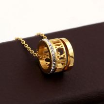 Drei Kreise Glänzend und Römischen Ziffern und Zirkon Anhänger Halskette Titan Stahl Gold Farbe Frauen Liebe Geschenk Juwelen