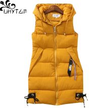UHYTGF 3XL Lose Größe Weste Frauen Unten Jacke Winter Oberbekleidung Ärmellose Weste Weibliche Herbst Unten Baumwolle Mit Kapuze Warme Weste 890