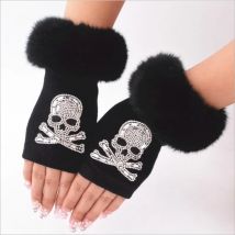 Frauen Cartoon Tiere Fuchs Fingerlose Dance Handschuhe Winter Warm Kurze Plüsch Diamanten Pailletten Schädel Finger Gestrickte Handschuhe G102