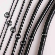 Einzelsträngige schwarze Echtlederschnüre, 1,5 mm, 3 mm, 4 mm, 5 mm, 6 mm, rundes Leder-Soutache-Fadenseil für die Herstellung von Armbändern und Halsketten