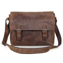 Vintage Crazy Horse Leder Herren Umhängetasche Echtes Leder Messenger Bag Herren Umhängetasche Sling Freizeittasche Casual Braun