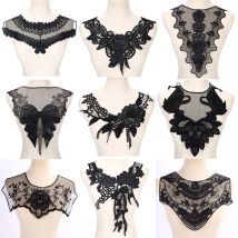 1 Stück Schwarze Stoff-Blumen-Spitzenapplikation, Spitzenkragen, Ausschnitt-Applikation, DIY-Zubehör für Scrapbooking