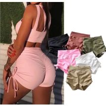 BKLD Frauen Casual Hohe Taille Shorts Fitness Dünne Dünne Shorts Einfarbig Spitze Up Geraffte Shorts Sommer Weiß Schwarz Biker Shorts