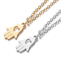 Niedliche kleine Hamsa Hand der Fatima Anhänger Gold Silber Farbe Edelstahl kleine Herz Palm Halskette für Frauen Mädchen Schmuck Geschenk