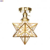 IWHD Nordic Stil Retro Vintage Decke Lichter Wohnzimmer Schlafzimmer Glas Kupfer Decke Lampe