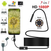 Nowa kamera endoskopowa 8 mm Endoskop USB 1080P HD z 8 diodami LED Elastyczny kabel 1/2/5M Wodoodporny boroskop inspekcyjny dla komputerów z systemem Android