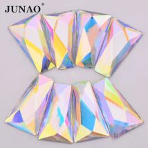 JUNAO 13 x 27 x 44 mm große AB-Acryl-Strasssteine, Applikation, großer Strass, trapezförmige Kristalle mit flacher Rückseite, nicht nähende ausgefallene Steine zum Basteln