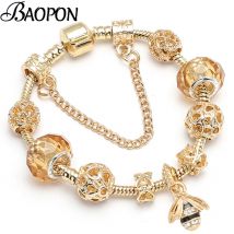 BAOPON Luxus Kristall Bienen Gold Farbe Charm Armband Für Mädchen Murano Glas Perlen Feine Armband Für Frauen Paar DIY Schmuck Geschenk