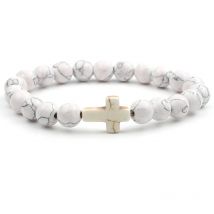 VILLWICE Handgemachte Natürliche Stein Kreuz Armband Charme Perlen Elastische Armbänder Männer Frauen Christian Schmuck Geschenke 13 Farben