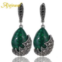 Ajojewel Vintage Wassertropfen-Stein-Ohrringe mit schwarzen Strasssteinen, Retro-Damenschmuck, 4 Farben