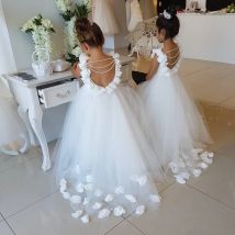 Heilige Kommunion Kleider Weiße Blume Mädchen Kleider Für Hochzeit Spitze Appliques Perlen Pageant Kleid Nach Maß