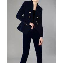 Navy Blau Velve Mode Stilvolle frauen Formale Anzüge Frauen Nach Maß Slim Fit 2 Stück Büro Dame