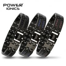 Power Ionics Herren-Armband aus schwarzer/blauer/roter Kohlefaser, 100 % reines Titan,