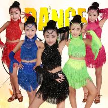 Quasten Mädchen Professionelles Latein-Tanzkleid Kinder Salsa Performance Kostüme Wettbewerb Skaten Dancewear Kleider Outfits