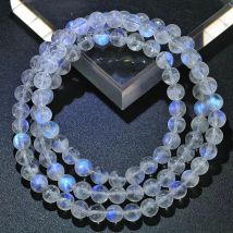 Natürliches blaues Licht Mondstein Armband Stretch 6mm Frauen klare runde Perle 3 Runden Mondstein Kristall Armband aaaaaa