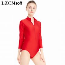 LZCMsoft frauen 3/4 Hülse Front Zip Rollkragen Mädchen-ballett-tanz-trikotanzug-10pieces Spandex Nylon Gymnastik Trikots Mädchen Bühne Kostüm