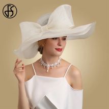 FS Elegante Schwarz Und Weiß Fascinator Hüte Für Hochzeit Kirche Sinamay Hüte Mit Big Bowknot