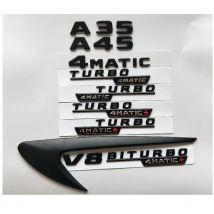 Matt Black Letters A35 A45 V8 BITURBO TURBO 4MATIC+ Fender Trunk Tailgate Emblems Badges for Mercedes Benz AMG W176 W177