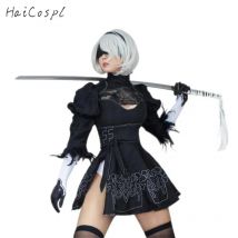 Nier Automata Yorha 2B Cosplay Anzug Anime Frauen Outfit Verkleidung Kostüm Set Fancy Halloween Mädchen Party Schwarzes Kleid