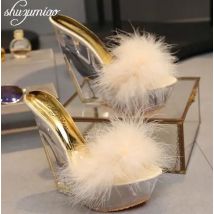 Hausschuhe Sandalen Frauen Schuhe Ultra-high Heels 15CM Dünne Heels Hochzeit Bankett Göttin Plattformen Dicken Boden Schuhe Modell laufsteg