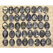 Onebeading Flache Rückseite Harz Zufall Gemischte Muster Schwarz Terror Cameos Cabochons Für Einstellungen Schmuck Anhänger Halskette 30x39mm