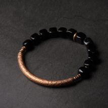 Bracciale in ossidiana nera cubica con accessori in rame antico artigianali Gioielli in pietra di protezione alla moda per uomini e donne