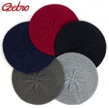 Geebro Frühling Winter Strick Wolle Berets Blume Doppel Schicht Hüte Warme Hüte Für Frauen Weibliche 2019 Mode Turban Mädchen Caps