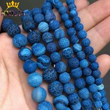 Naturalne kamienne koraliki Frost Dark Blue Cracked Dream Fire Dragon Veins Agaty Koraliki do tworzenia biżuterii Bransoletka DIY 15'' 6/8/10mm