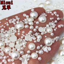 2/3/4/5/6/8/10 mm weiß/elfenbein/halbrund ABS-Imitationsperle mit flacher Rückseite für die Schmuckherstellung/Nagelkunst/Kleidung/Telefon Dezember MC134