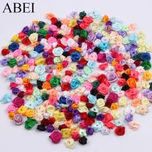 300pcs 15mm Mix Color small rose flower mini handmade satin ribbon rose head wedding scrapbooking decoration clothes accessories