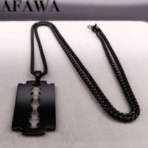 Gotycki naszyjnik z ostrzem brzytwy Mężczyźni Czarny kolor Łańcuch ze stali nierdzewnej Estetyczna biżuteria collier homme N423S01