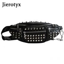 JIEROTYX Sexy Nieten Taille Packs Taille Tasche Fanny Pack Geldbörse Brust Fanny Pack Reise Kassierer Gürtel Tasche Frauen Hüfte-hop Rock Punk