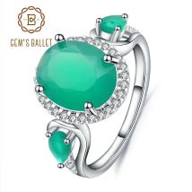 Gem's Ballet 3,73 ct natürlicher grüner Achat-Edelstein-Ring aus massivem 925er-Sterlingsilber für Frauen, Vintage-Onyx-Ringe, edler Schmuck