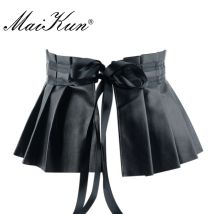 Plissee Kleid Bandage Breite Gürtel für Frauen Kunstleder Elastischer Bund Elegante Lotus Blatt Hohe Taille Gürtel Gürtel Weibliche