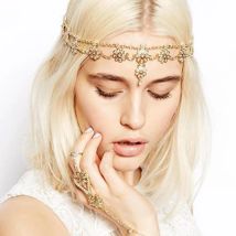 Fiore color oro Cristallo Matrimonio Fronte Catena per capelli Boemia Copricapo da sposa con perle per accessori di gioielli chic da donna