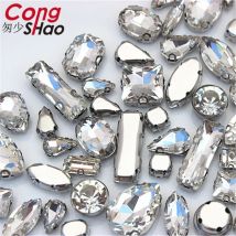 50 teile/beutel Hohe Qualität Gemischt D Form Kristall Klar Glas Nähen Auf Klaue Strass DIY Hochzeit Kleid Dekoration Zubehör WC149