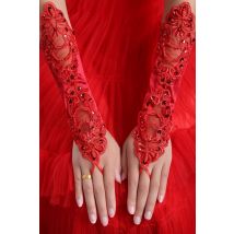 Damenmode-Handschuhe, sexy rote fingerlose Handschuhe, rote Paillette-Spitzenhandschuhe, rote lange Design-Handschuhe R2060