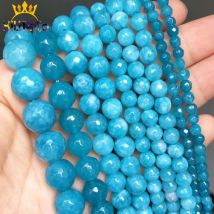 Natürliche Stein Perlen Facettierte Blaue Chalcedon Stein Perlen Für Schmuck Machen DIY Armbänder Halskette Zubehör 15'' 4/6/8/10/12mm
