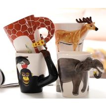 Neues Design, kreative Keramik-3D-Becher, Kaffee, Milch, Puer, Teebecher, 3D-Tierform, handbemalte Tiere, Giraffe, Kuh, Affe, Tasse, Geschenk
