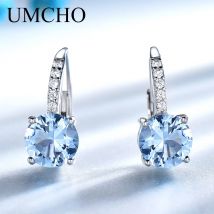 Umcho echte 925 Sterling Silber Clip Ohrringe für Frauen Edelstein Himmelblau Topas weibliche Ohrringe runde Hochzeit Valentinstag Schmuck