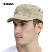 VOBOOM Militärmütze für Herren, gewaschene Baumwolle, modisches Design, flache Baseballkappe, Oberteil, Armeehut mit Luftloch verstellbar