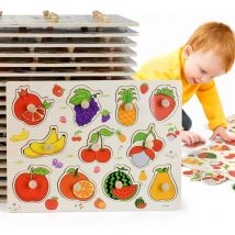 Rompecabezas de madera Montessori, tableros de agarre de mano, juguetes Tangram, rompecabezas para bebés, juguetes educativos, vehículo de dibujos animados, animales, frutas, rompecabezas 3D